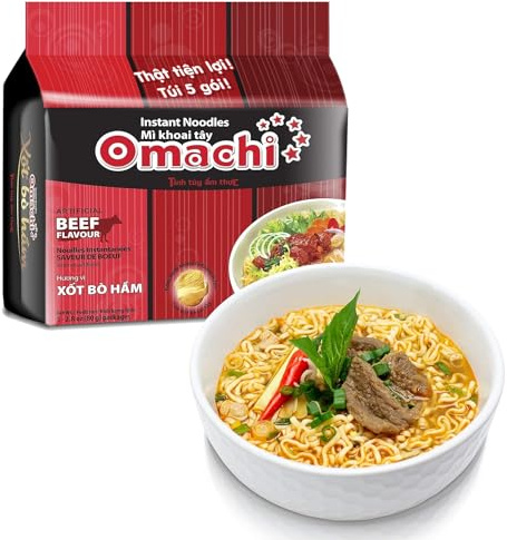 OMACHI Bœuf Nouilles instantanées saveur pommes de terre - Fabriquées avec des ingrédients naturels - Spécialité vietnamienne - Paquet de 5 (400g) - Saveur de bœuf