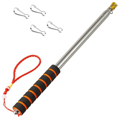 Qiuboluny 3 MeterTelescopic Handheld Flagpoles with Clips Portable Flag Pole Lightweight Extendable Tour Guide Stainless Steel Banner Flag Pole Pointer for Teachers with Anti-Slip Grip (3 gold)