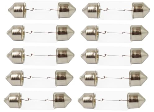 ShuoHui 10 x Soffitte 12V 5W C5W SV8,5 36mm/39mm Kennzeichenbeleuchtung Glühlampe PKW Innenraum Kofferraum Handschuhfach (39MM)