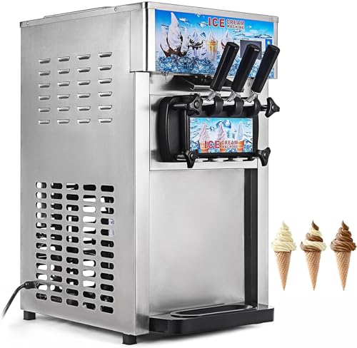Máquina De Helado Comercial, Máquina para Hacer Helados De Servicio Suave En Encimera, Máquina para Hacer Yogur De 3 Sabores, Limpieza Automática, para Snack Bar Cafetería,003
