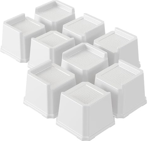 Lutown-Teen Bed Risers 3 Inch, Heavy Duty Furniture Risers 9 Pack, White | L-Shape Bed Raisers, Fit Leg-type or Flat-bottom Sofa, Table, Lift Up 3 Extra, 11.7x11.7x9.7 cm Total Size, 680kg Capacity