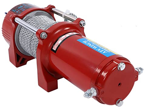 Kit Verricello Elettrico Ad Alte Prestazioni 4500 Libbre con Passacavo a Rulli, Piastra di Montaggio, Viti a Gancio, Dadi, Nastro Rosso per Auto, Camion, Rimorchi Utilitari