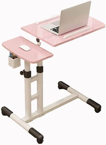 XIAGJAO Tragbarer Schreibtisch für Laptop mit Rollen, höhenverstellbar, neigbar, mobiler Rollständer, neigbar, Betttisch, Tablett, Bett, Sofa, Seite (Farbe: Rosa)