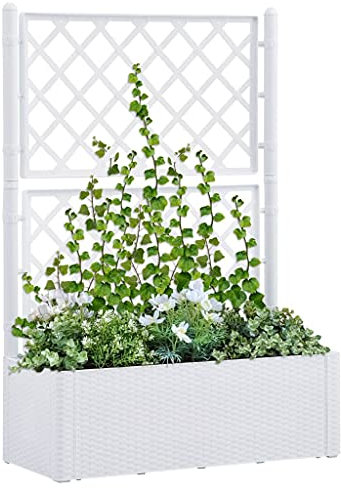 FUDUGEHMIOFWFJJ hochbeet wpc,blumenkasten mit wasserspeicher,Garten-Hochbeet mit Spalier und Selbstbewässerungssystem WeißGeeignet für Garten, Terrasse, Schlafzimmer, Wohnzimmer