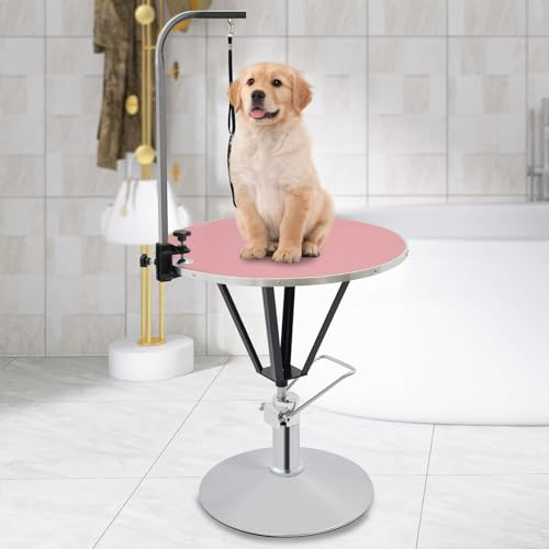 OMGGYER Haustier Trimmtisch Groomer Tisch Pflegetisch höhenverstellbar Schertisch für Hunde/Katze hydraulisch anhebbarer Tierpflegetisch für Haushaltsbaden, Haartrocken, Haarschneiden (Rosa)