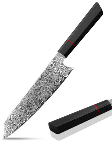 Plys Japanisches Kiritsuke Damastmesser Scharf Küchenmesser: 20 Cm Damast Stahl Messer - Gemüse, Profi, Schwarz Holzgriff