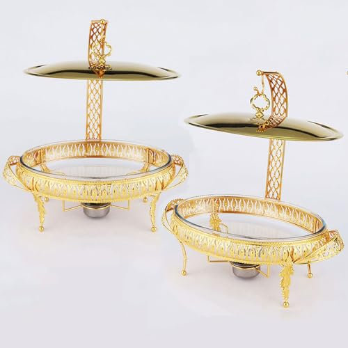 Set da buffet caldo - vassoio da buffet con coperchio sospeso, server a buffet e riscaldamento, attrezzatura per container per alimenti da tavolo, stufa a soffitto (Size:3.0L,Color:Oro)