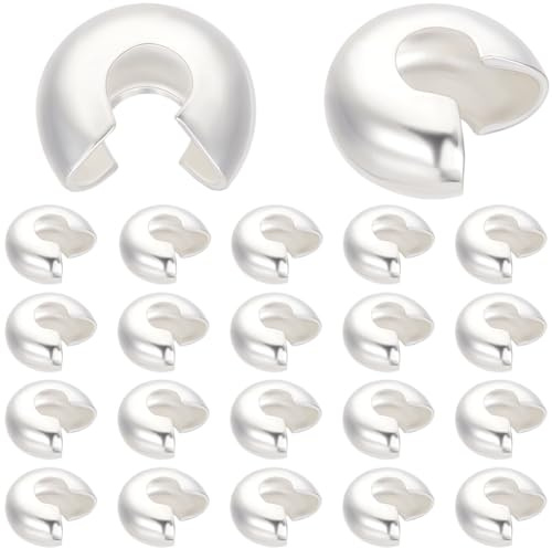 Beebeecraft 100 Stück 5.5 x 6.5mm silbernen Quetschperlen Abdeckungen | 925 Sterling Silber Plattierte Offene Halbrunde Quetschknoten Abdeckungen Kleine Abstandsperlen Für Schmuckherstellung