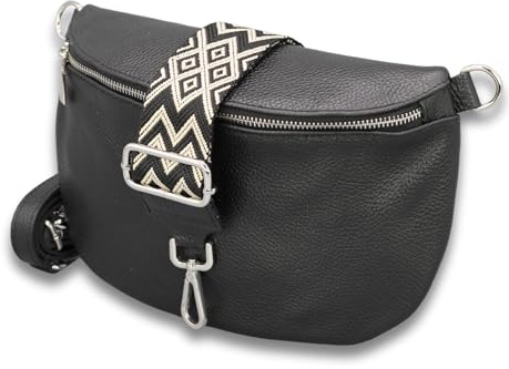 Adel Bags ADA Damen Bauchtasche Echtleder Handgefertigt Crossbody Bag | Damen Umhängetasche, Echtes Leder, Schultertasche mit Ledergurt & gemustertem Riemen, 3 Fächer, Made in Italy