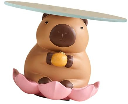 HUANGANG Kreativer Cartoon-Kapibala-Aufbewahrungsbehälter, Harz, Tierfigur, Skulptur mit Glas-Tablett, für Heim-Desktop-Dekorationen