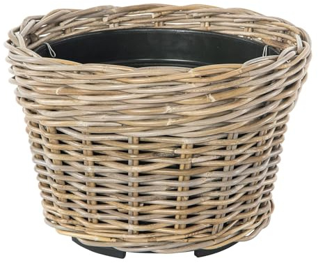 Kouboo Rattan Planter Basket with Plastic Pots Planters Flower Pots Decorative Fall planters for Front Porch Whiskey Barrel Basket Indoor Outdoor Plant Pots Small