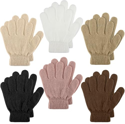 SATINIOR 6 Pares Guantes de Invierno para Niños Guantes de Punto Cálidos Elásticos Gruesos(Multicolor,1-4 años)