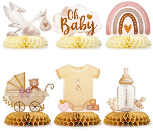 BETESSIN 6pcs Decoración Mesa Baby Shower Niña, Centro de Mesa Fiesta Bebé Recién Nacida, Decoración Adorno Mesa Base Panal para Fiesta Baby Shower Recién Nacida Cumpleaños Niña