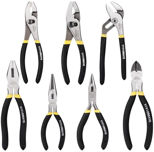Vivicreate 7-Piece Pliers Set Heavy Duty Multipurpose Tools for Home Repair DIY Auto Electrical Work Includes Long Nose Slip Joint Linesman and Diagonal Pliers Alicates de Corte Herramientas