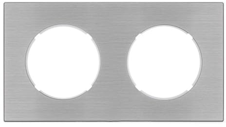 FONTINI - 2 Prises 2P+T Alu Glossy Dom - Plaque Double Métallisée Gris