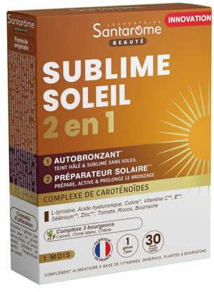 Santarome Bio - Sublime Soleil 2 en 1 - Autobronzant & Préparateur Solaire - Complément alimentaire solaire - Caroténoïdes & Plantes - 30 gélules - France