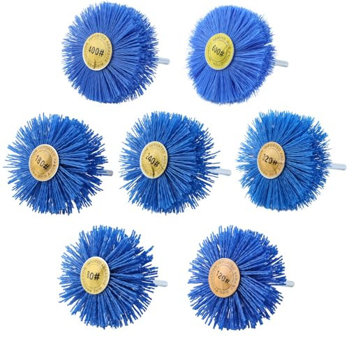 GOLD DEER Confezione da 7 spazzole abrasive in nylon per trapano con gambo da 1/4 80 120 180 240 320 400 600 grana abrasiva per lucidatura rimozione ruggine e pittura, blu