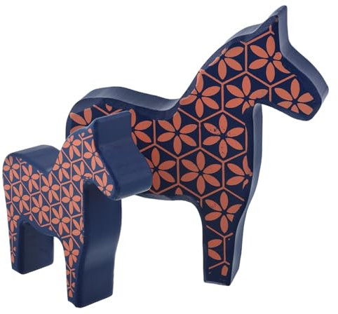 FELTECHELECTR Handgeschnitzte Dalapferd Figurine Rustikale Skandinavische Dekoration Für Wohn Und Büroszene Kreative Tierfigur Mit Blumenmuster Kleine Und Große Varianten