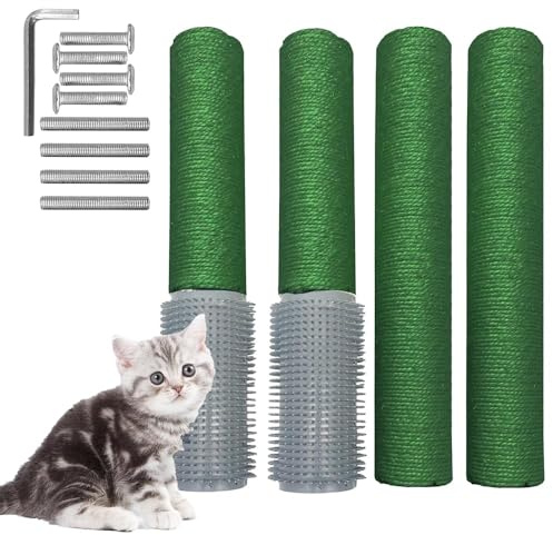 PINVNBY 4PCS Katze Kratzbaum-Ersatz mit Groomer, 15,7“ natürliche Sisal-Erweiterung Kratzbaum für Katzen Baum DIY Handwerk Klettern Barsch Hanf Seil Kratzer Barsch Teile grün