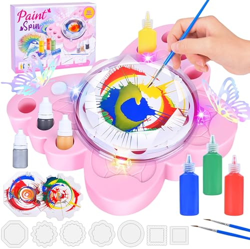 Aragallant Bastelset Mädchen 6 7 8 9 Jahren Malen, Paint Spin Art Machine Kit, Kunst und Handwerk, Farbe Drehkunst Maschinen, Malen Spinner Spielzeuge Sets, Kreative Bastelset Geschenke für Kinder