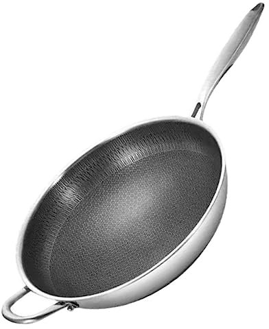 JECOMPRIS Padella Wok in Acciaio Inox 32 Cm Doppio Manico, Fondo a Nido D'ape Antiscivolo Per Fornelli a Gas, Padella Versatile Per Saltare e Cucinare Quotidiano in Cucina