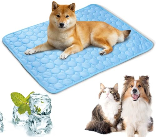 LURNODY Tapis Refrigerant Chien 70 * 55cm Tapis Rafraîchissant pour Animaux Coussin de Refroidissement Réutilisable Pet Cooling Mat pour Chiens de Petite et Moyenne Taille ou Chats Durable（Bleu L）