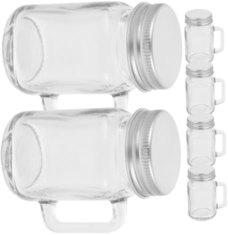 HOMOBABE 6 Pièces Bocaux Verre Transparent avec Poignées et Couvercles Lot de Mini Pots pour Boissons pour Rangement et Transport