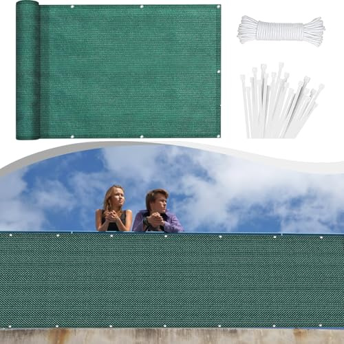 Frangivisto Balcono Schermi 125 x 580 cm Privacy Frangivento Protezione UV con Occhielli e Fascetta Frangi-Vista, Frangi-Vista Giardino per Esterno Terrazza, Verde Scuro