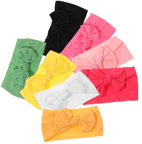 UKCOCO 8 pièces Bandeaux Élastiques avec Nœuds Doux Bandeau Turban Tissu et Confortable pour et Tout Petits Assorties Rouge Noir Blanc Rose Orange