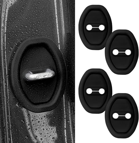 4Pcs Car Door Latch Lock Cover,Silicone Car Door Protector,Self-Adhesive Cars Doors Protective Covers,Protective Latch Guard Shock-Absorbing Pad Lock Stopper Covers for Most Vehicles (Black)