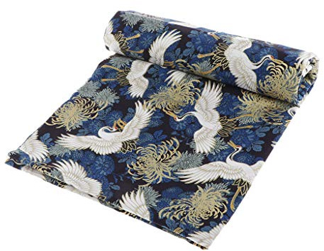 The Yard - Tela de algodón japonés, estampado de flores de crisantemo, diseño tradicional para tapicería y decoración del hogar, 1 yarda, color azul