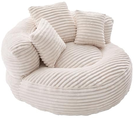 Kleine Couch, Boneless Couch mit Hohem Rücken & 3 Kissen | Lounger Sitzsack Sofa für Gaming & Entspannung | Lazy Sofa in Cord Bezug Indoor & Outdoor | Beige (Ohne Montage)