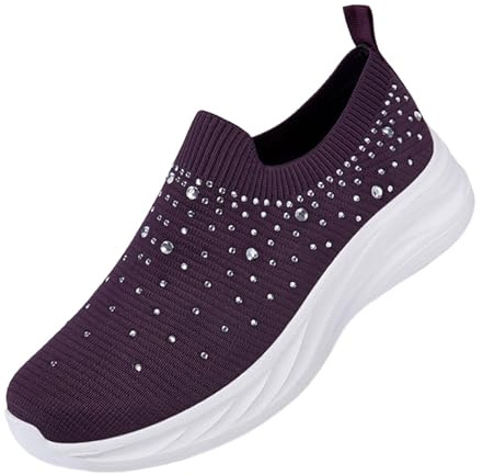 Dam stickade slip-on sneakers casual strass plattform promenadskor | Dam stickade slip-on sneakers strass utsmyckade för fritid kläder bekvämt plattformsstöd