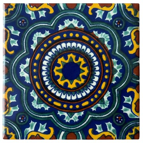 Tumia LAC Piastrelle Ceramica Messicane Talavera - Katia Artigianali Piastrelle Cucina, Bagno, Sottopentola e Fai-da-Te, Decorativo stile Mediterraneo - Pacco da 10