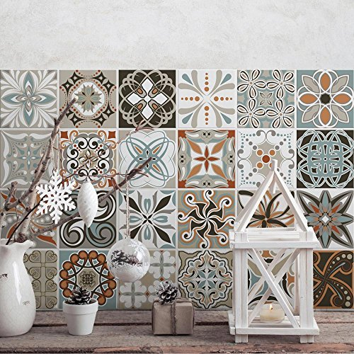 RE-COVERTILES - Pegatinas para Azulejos de Baño y Cocina 24 Piezas 10x10 cm - PS00009 Decoración de pared en PVC Azulejos Mosaico Impermeables estilo Cementina Azulejos