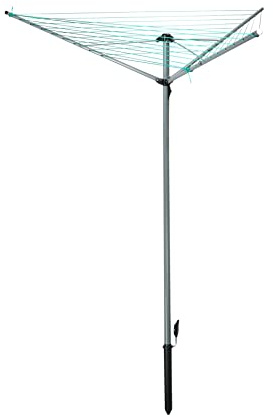 Laundry Mate Rotary Clothing Airer - Folding Washing Line - Outdoor Clothes Drying Rack - Washing Line & Ground Spike - 360 Degree Rotary Top (30m, Silver - 3 Arm)