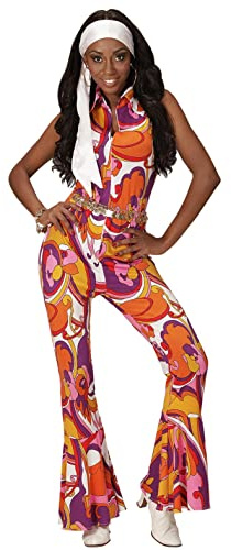 shoperama Combinaison rétro des années 70 pour femme avec motif orchidée, costume de reine disco - Combinaison pour festival des années 70, multicolore, L