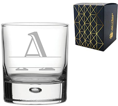 Personalised Engraved Novelty Initial and Name Whiskey Glass, Letter A, Personalise with Any Name, Gift Boxed, Perfect for Any Occasion