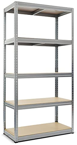 Steinbock Schwerlastregal Typ S - HxBxT 180 x 90 x 45 cm - verzinkt - 875 kg Tragkraft - Steckregal mit 5 höhenverstellbaren Böden - 150 kg Fachlast - Made in EU - Metallregal - Fachbodenregal