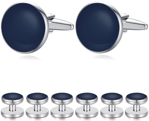 HONEY BEAR Manschettenknöpfe und Nieten Set für Herren Smoking-Hemd | 8pcs set, stahlbeschichtete Kupferbasis, anlaufgeschützt, Hochzeit/Business, Geschenk für Trauzeugen/Väter/Ehemänner, mit Box