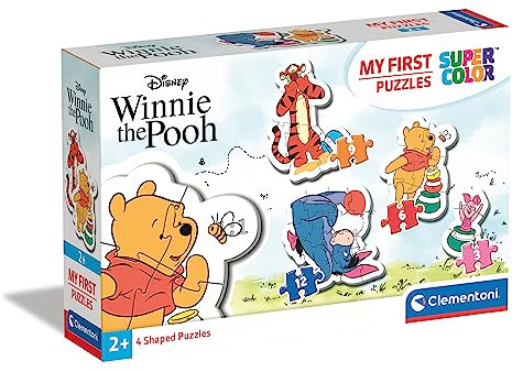 Clementoni 20820 Supercolor Puzzle Winnie the Pooh 3 + 6 + 9 + 12 Teile | ab 2 Jahren, buntes Kinderpuzzle mit besonderer Leuchtkraft & Farbintensität, Geschicklichkeitsspiel für Kinder