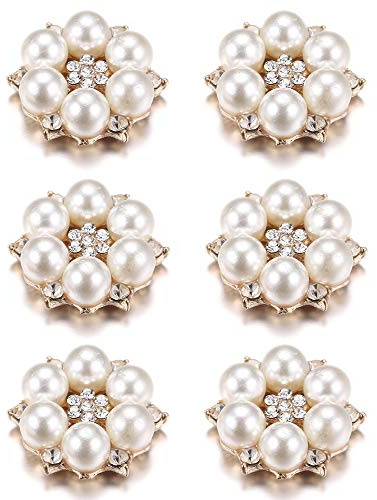 QUHEEE Strass-Blumen, flache Rückseite, Kristall, Ornamente aus Strass, für die Herstellung von Schmuck, Dekoration, Party, Hochzeit, Basteln, handgefertigtes Zubehör, 6 Stück, goldfarben