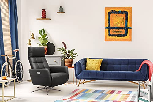 Scandico Bosse Fernsehsessel / Drehbarer Relaxsessel mit Rückenlehnen- und Fußstützenverstellung mit 2 Motoren / Herz-Balance-Position / 74 x 107 x 90 / Schwarzes Leder, Schwarz