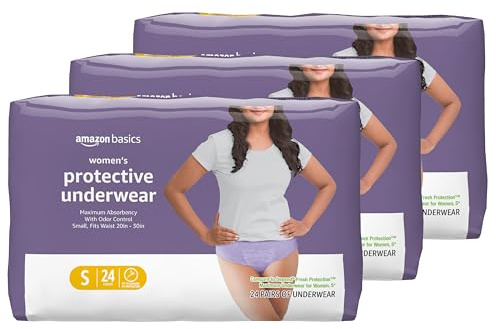 Amazon Basics Incontinence Underwear for Women, Disposable, Postpartum, Maximum Absorbency, Bladder Leak Protection, Odor Control, Comfortable Fit, Small, Lavender, 72 Count (3 Packs of 24)