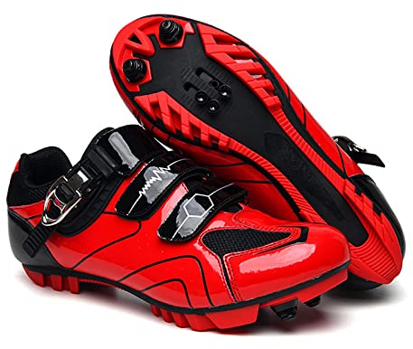 LZQpearl Unisex Fahrradschuhe, Teenager Erwachsene Mountainbike Schuhe, Herren Und Damen Indoor Outdoor Cycle MTB Schuhe Kompatibel Mit SPD Cleats, 2 Bolzen Geeignet Für Alle SPD Pedale (Red,42)