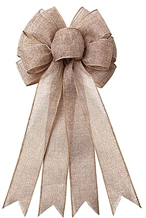 Large Burlap Wreaths Bows Rustic Jute Bows Christmas Tree Topper for Wedding Holiday Birthday Party Decoration
