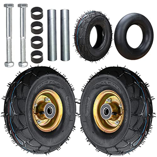 LIGUOYI Schubkarrenrad 2 Stück Luftreifen Räder 350kg Tragkraft Ø20cm 25cm Gummi-Rad 6204 Kugellager, Gute Stoßdämpfung, Achse Und Ersatzräder, Zubehör Fuir Bollerwagen