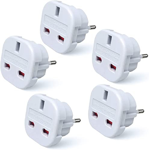 MOBIBAY Travel Adaptor | UK to European Plug Adapter Converter (Euro Type C, E, F) 3 Pin to 2 Pin Type G, EU Plugs for Europe Accessories,Italy,Cape Verde,Poland,Spain,Turkey,Greece,Bulgaria