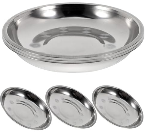 UPKOCH Stainless Steel BBQ Plates 6-Pack 6.69 Inch Round Metal Food Serving Trays for Outdoor Camping Picnic Parties Dishwasher Safe