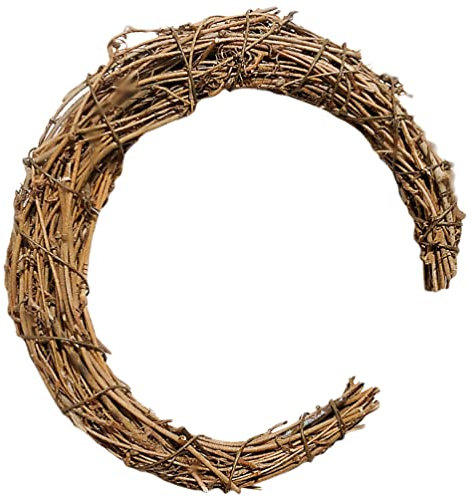 PRETYZOOM Moon Shaped Grapevine Wreath Vine Branch Wreath Rattan Half Moon Garland Hanging Ornament for DIY Christmas Craft, Wedding and Party Decors